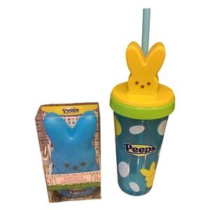 Peeps Tumbler Blue Plastic Cup Yellow Lid & Bluetooth Light Up Speaker, New